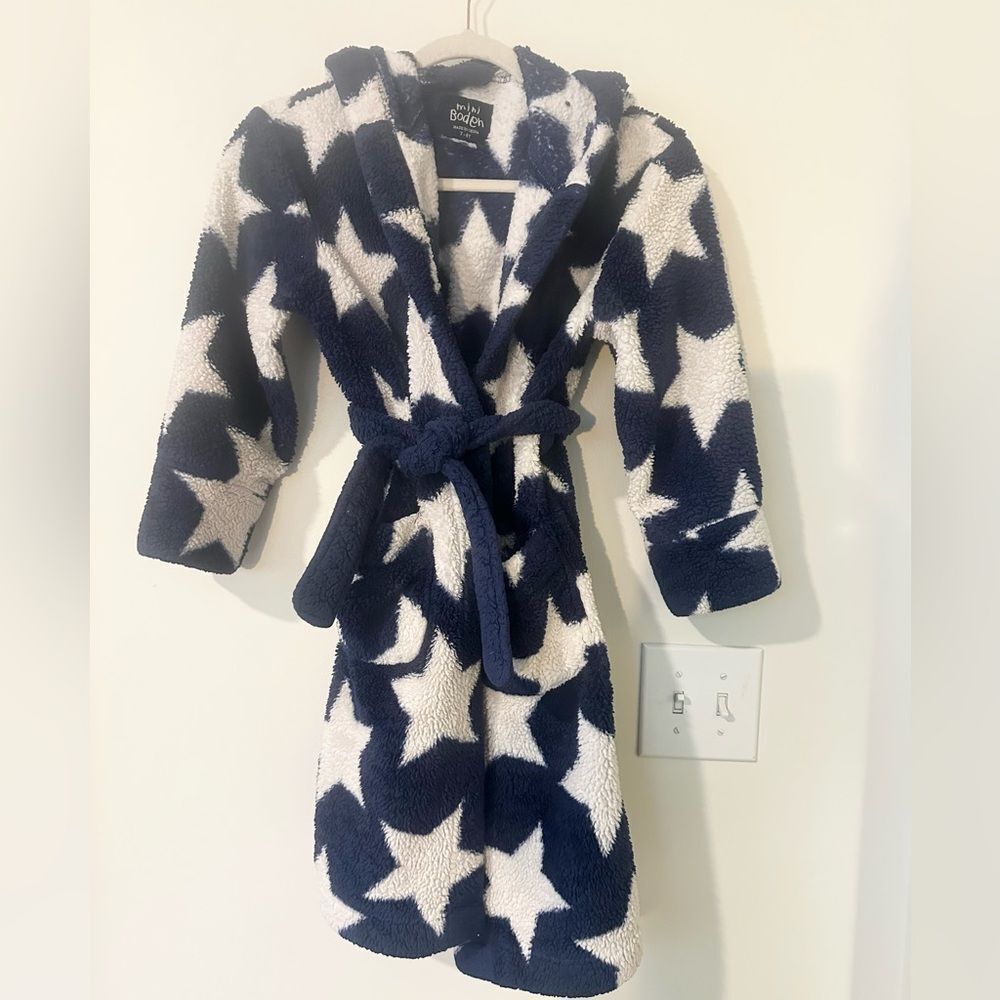 Mini Boden Plush Star Printed Kids Robe 7-8Y